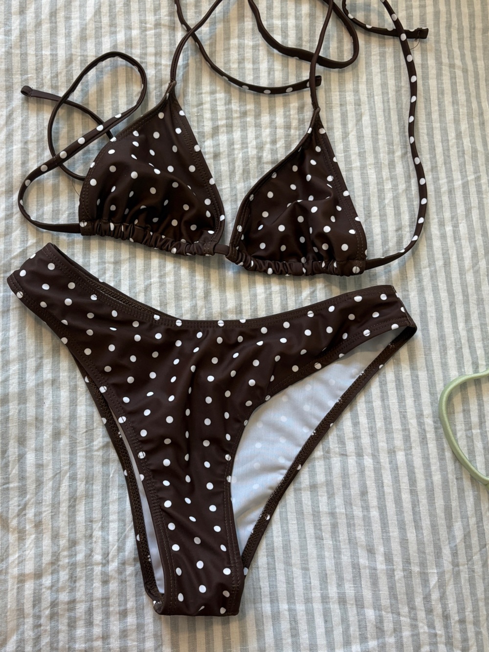 Brown and white polkadot bikini set